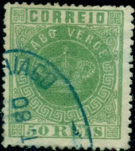 CAPE VERDE #6 50r Crown of Portugal, used, VF, Scott $72.50