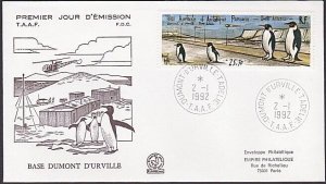 FRENCH ANTARCTIC TAAF 1992 25f70 Penguins FDC - ..........................A2811c