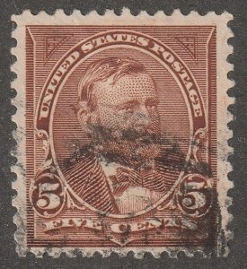 USA, stamp, Scott#255,  used, hinged,  brown,  five cents,  Grant