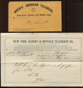 Morse's American Telegraph NY, Albany & Buffalo  Line Cover & Telegram LV6792