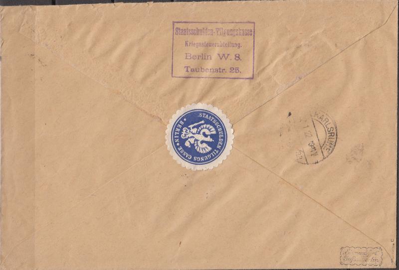 Germany - 21.1.1922 5M Official as single franking on cover to Karlsruhe(2461)