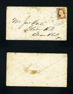 # 11A Cover from Richmond, VA, blue cancel, to Franklin, VA - 10-11-1850's