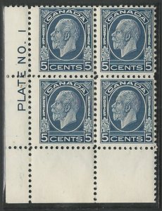 Canada # 199  George V 5-cent  - plate blk - LL  (1)  Unused VLH