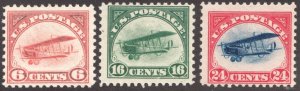 1918 United States Sc# C1 C2 C3 airmail - Trio of Curtiss Jenny - MH Cv$180