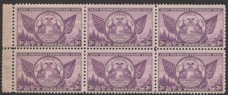 Scott 775 MNH, OG FV block of 6