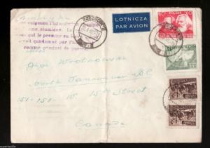 1950 Poland to Canada cover Propaganda cachet opposed to atomic bomb testing.