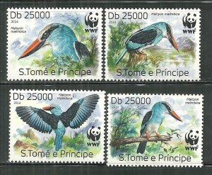 St. Thomas & Prince MNH 2269A-D Blue Halcyon Birds WWF 2014 SCV 11.00