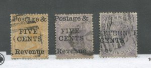 Ceylon QV 1885 2 stamps overprinted five cents and another fifteen cents used