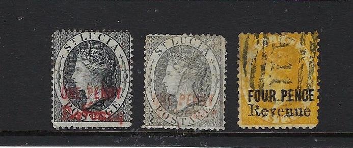 ST. LUCIA SG F24 (2)- F26 VICTORIA REVENUE STAMPS- USED