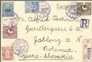 Japan used in Darien I.J.P.O. to Bohemia, Czechoslovakia 1920 Registered (hs638)