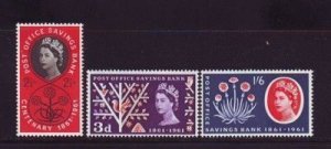 Great Britain Sc 379-381 1961 Postal Savings Bank Anniversary stamp set mint NH