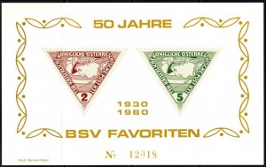 1980 Austria Commemorative Sheet 50 Years BSV Favorites Special Handling Express