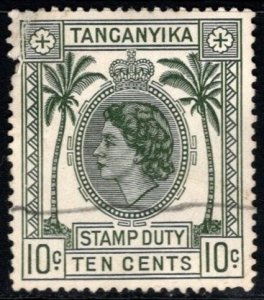 1954 Tanganyika 10 Cents Stamp Duty Queen Elizabeth Used