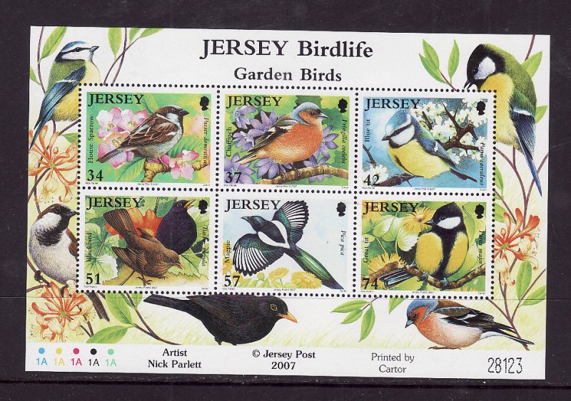 Jersey-Sc#1264a-unused NH sheet-Garden Birds-2007-