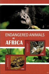 Tanzania 2015 - Endangered Animals, Tortoise, Antelope - Souvenir Sheet - MNH