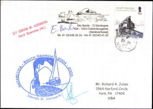 2005 SOUTH GEORGIA ANTARCTIC CACHET + EXPEDITION LABEL + SIGNED