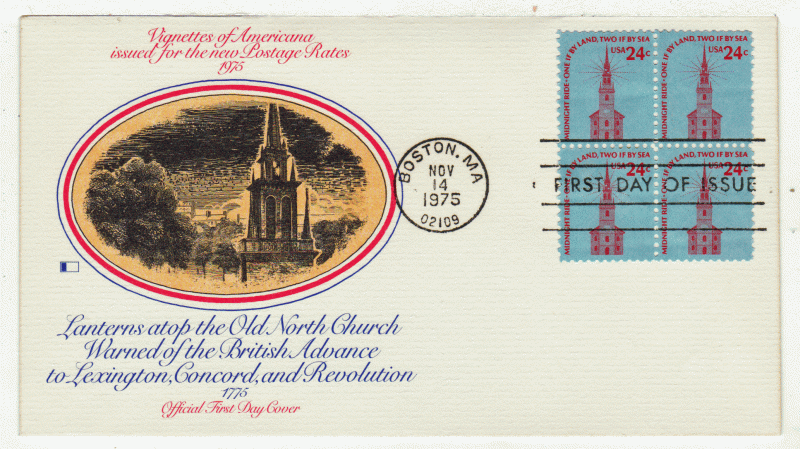 USA First Day Cover # 1603 - Old North Church, Boston - Fleetwood - Block