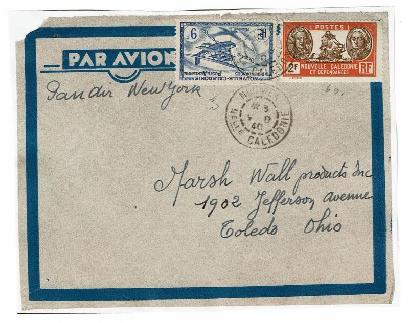 New Caledonia 1940 Airmail Cover to USA, front only, see note - Lot 101517