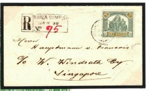 Malaya SELANGOR Cover $3 ELEPHANT High Value Registered 1899 With Certificate 7f