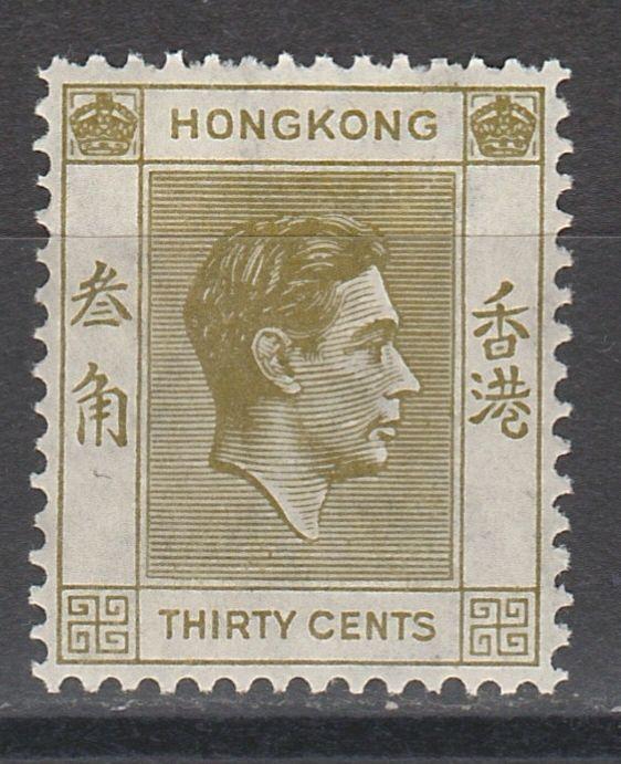 HONG KONG 1938 KGVI 30C OLIVE PERF 14