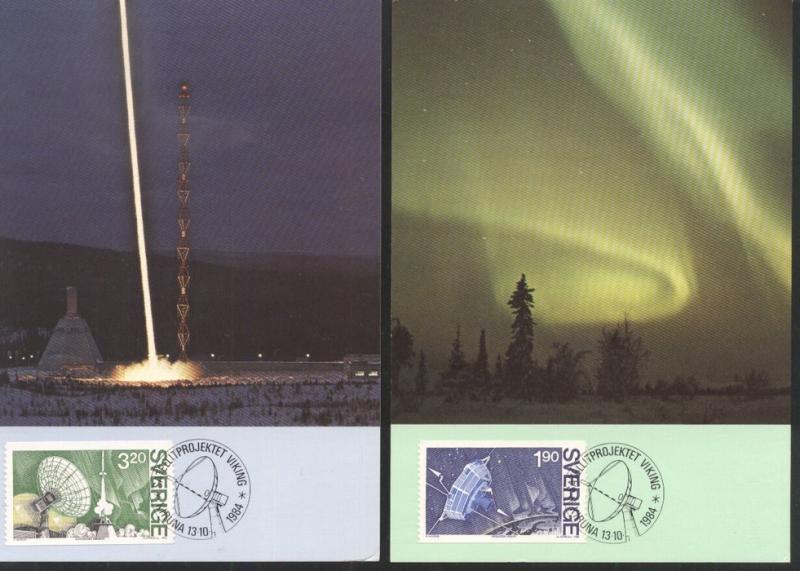 Sweden 1984 Space, UPU, Satellite programme, 2 Maximum cards K.339