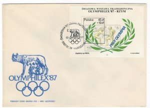 Poland 1987 FDC Stamps Souvenir Sheet Scott B146 Sport Olympic Games Fencing