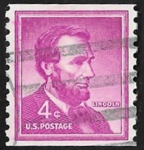 1058 4 cents 1958 Abraham Lincoln, Coil Stamp (1958) used EGRADED VF 82