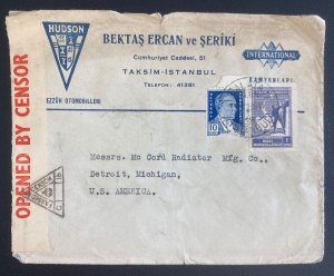 1941 Galata Turkey Advertising Censored Cover To McCord Radiator Detroit MI Usa