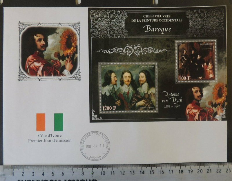 2013 large format FDC art anthony van dyck king charles 1 royalty flags 