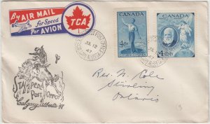 CANADA cover Calgary,  12 July 1947 - Old TCA Airmail etiquette