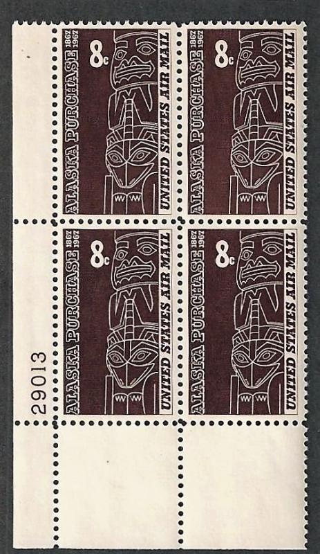 United States #C70 Alaska Purchase MNH block of 4 w/ plate #29013 (1967)