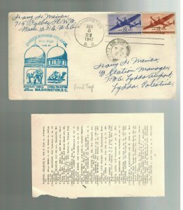 1947 Bombay INdia to Lydda Palestine First Flight Cover FFC via Washington DC