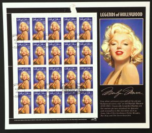 U.S. Used #2967 32c Marilyn Monroe Sheet of 20 (on piece) w/ First Day Cancel.