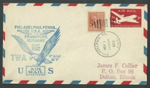 1950 Phila PA AMF To Frankfurt Germany 1st Flt Fam-27 W/10c Prexy #815 On 5c---