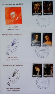 3 FDC Painter Artists Senegal Rubens Titian Courbet X883-