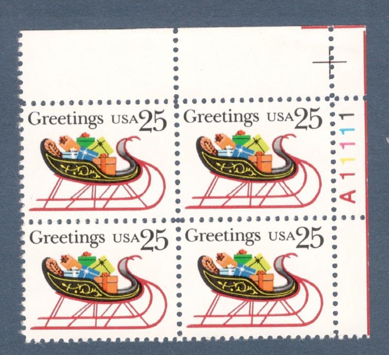 2428 Christmas Sleigh & Presents Plate Block Mint/nh (Free Shipping)