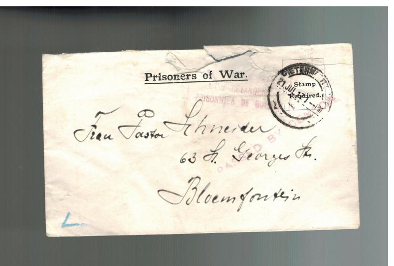 1917 Fort Napier Natal South Africa Prisoner of War Camp Cover POW R Winkler