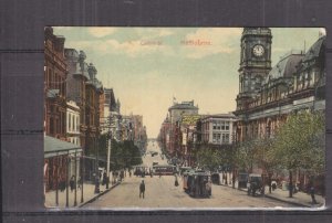 AUSTRALIA,1914 ppc Melbourne, Collins St, 1d Kangaroo, Williamstown to Ebbw Vale