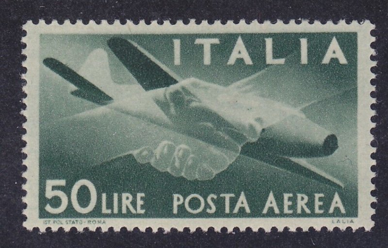 Italy C113 MNH OG 1946 50L Plane and Clasped Hands Airmail Issue VF-XF