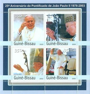 GUINEA BISSAU - 2003 - Pope, 25th Anniv - Perf 4v Sheet - Mint Never Hinged