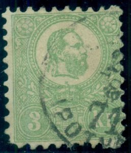 HUNGARY #2, 3kr green, Litho, used, scarce and VF for issue, Scott $600.00