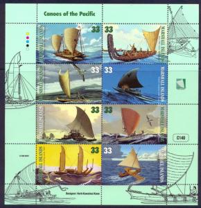 MARSHALL ISLANDS 1999 COMPLETE MINT SHEET OF 8, CANOES OF THE PACIFIC SC #690