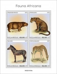 Mozambique 2021 MNH Wild Animals Stamps African Fauna Hippos Zebras Giraffes 4v
