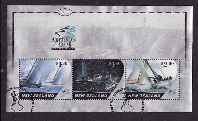 New Zealand-Sc#1827a-used sheet-America's Cup Yacht Races-Sa