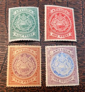 KAPPYSTAMPS  ANTIGUA #31,32,33, #37 1908-20 SEAL OF THE COLONY MINT HINGED H304