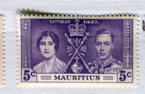 MAURITIUS; 1937 early GVI Coronation issue fine Mint hinged 5c. value