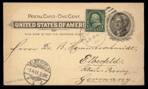 USA 1901 Elberfeld Germany Naperville IL Postal Card Cover Transatlantic 95697