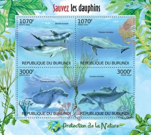 BURUNDI - 2012 - Save the Dolphins - Perf 4v Sheet - Mint Never Hinged