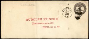 USA 10c Columbian Germany Legal Size Asheville NC Cover Postal Stationery G81409