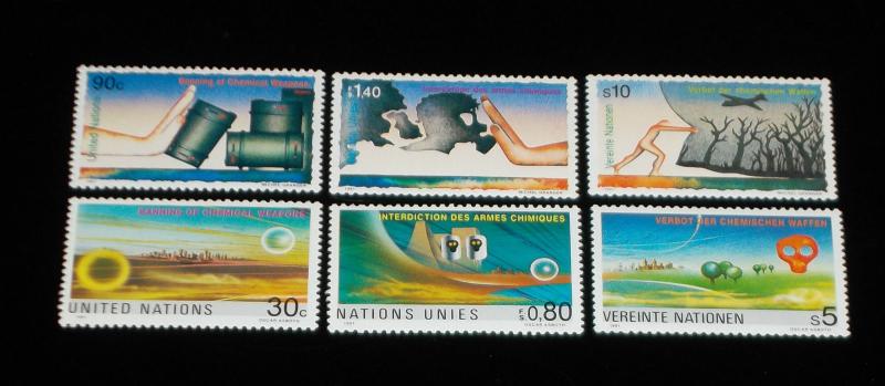 U.N.1991, BANNING OF CHEMICAL WEAPON, SINGLES, MNH, ALL 3 OFFICES NICE!! LQQK!!!